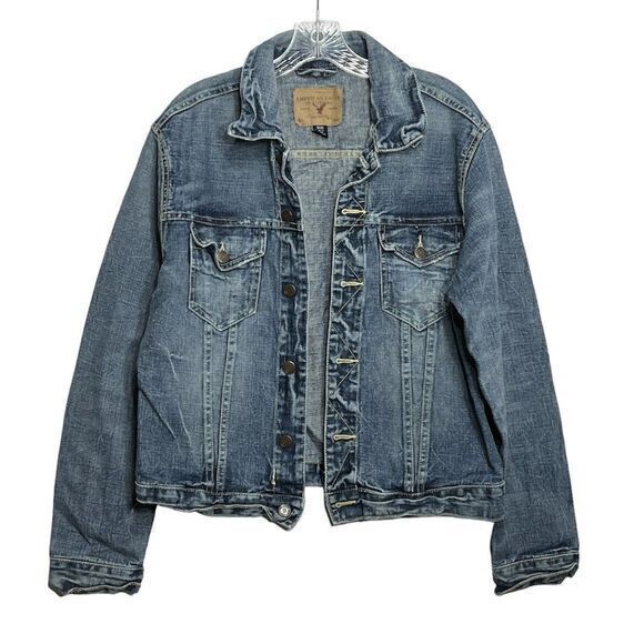 American Eagle Outfitters Mens Denim Jean Trucker‎ Jacket Size M Button Front - Picture 1 of 7